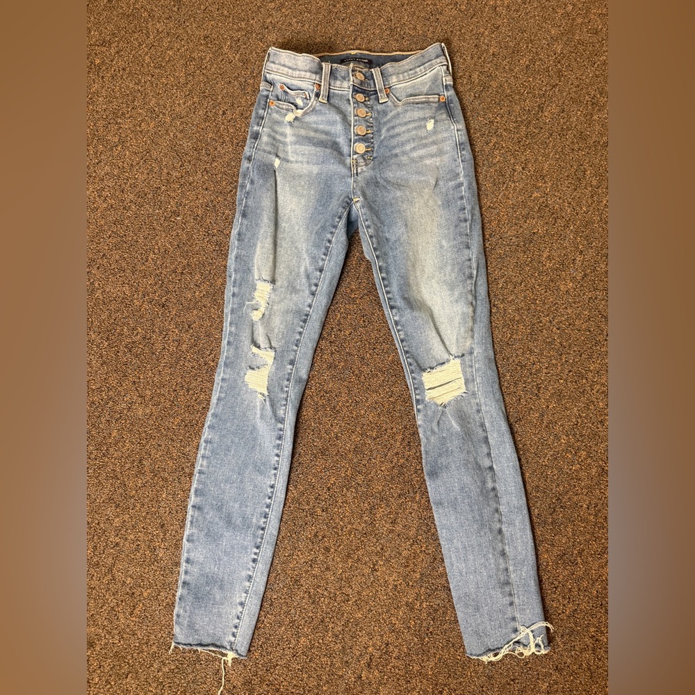 Lucky Brand Bridgette Skinny Jeans Womens 4/27 Blue High Rise Button Fly Raw Hem